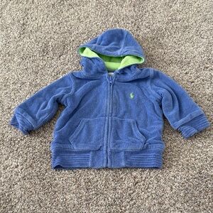 Ralph Lauren Toddler Boys Blue and Green Terrycloth Zip Up Hoodie 6 months
